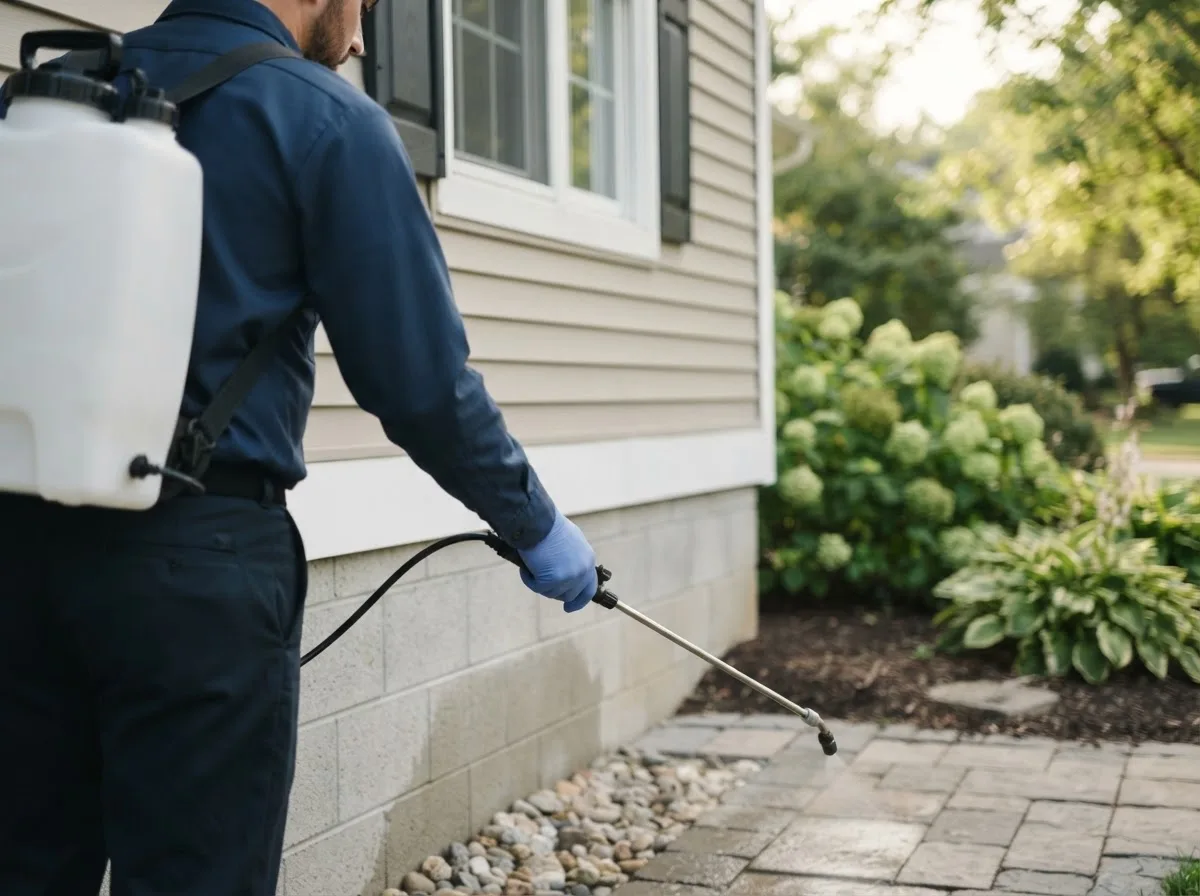 Pest control technician inspecting a home in Linden, TX